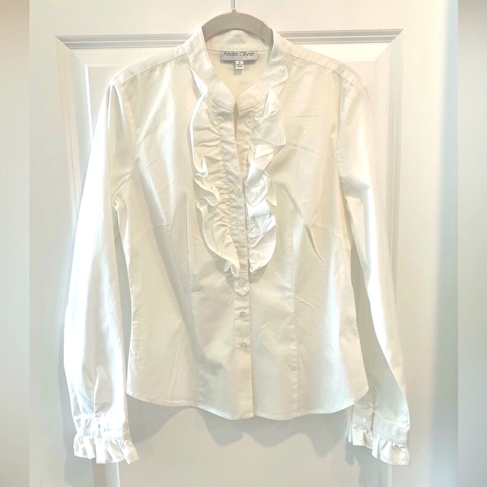 Vintage Ruffle Blouse Round Neck Long Sleeve Ruffle Cuff Romantic Ruffled Shirt
